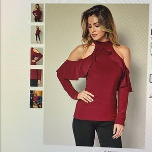Venus sexy, red, cold shoulder ruffle top - size M
